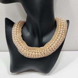 Vintage 1950s Pearl Choker/Collar Necklace With Fabric Backing